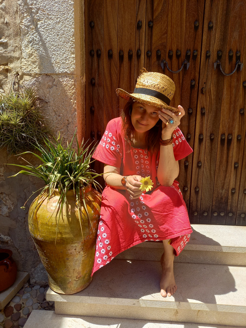 Orient kaftan front view showing vintage Mallorcan textile Mediterranean style
