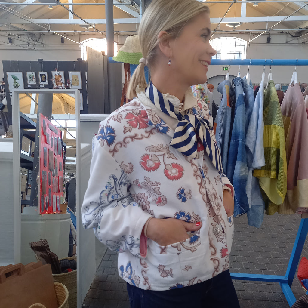 Rosalia cotton jacket side view displaying handmade construction
