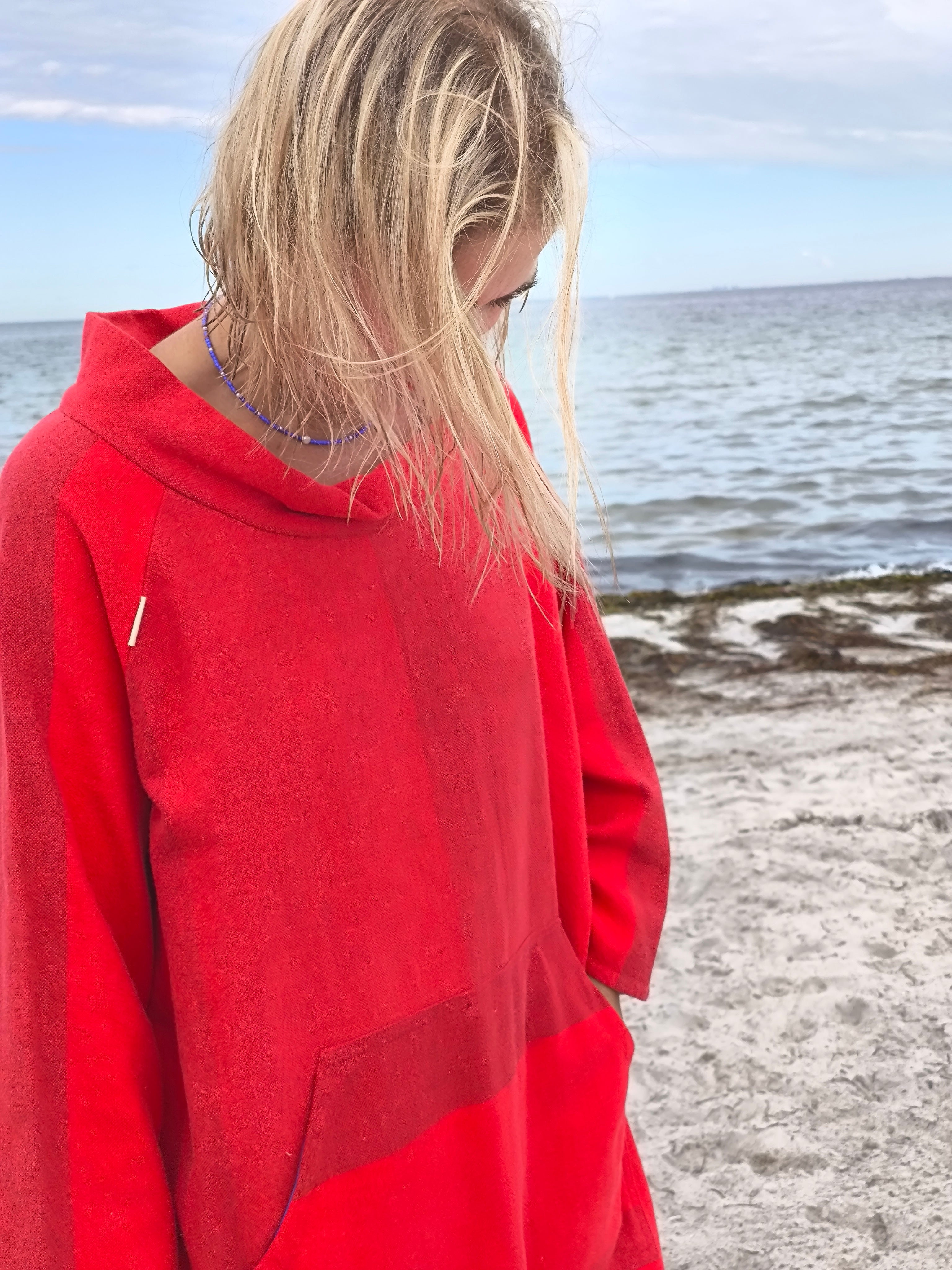 Orient Mallorca Kaftan – Vintage-Rot, mallorquinische Baumwolle – Handgefertigt, Schweden, Größe M/XL