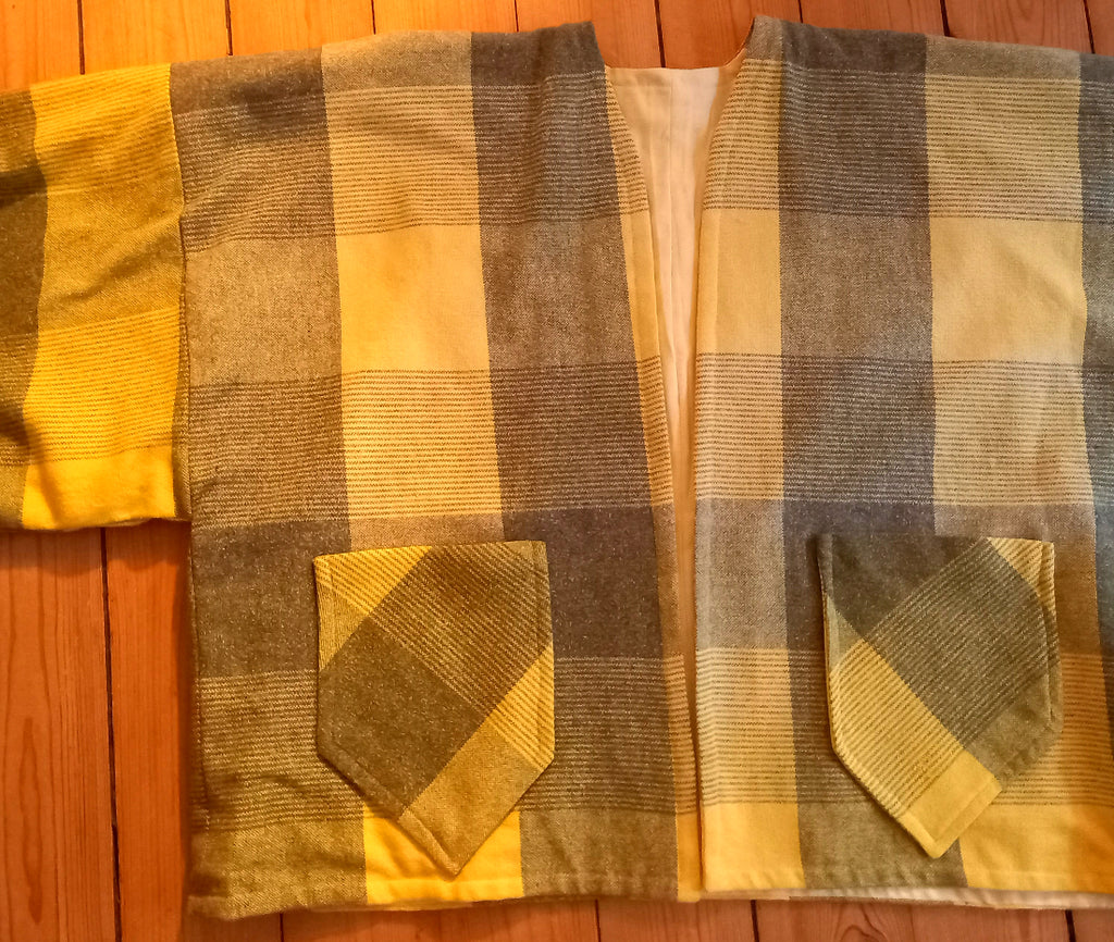 Solkatt cotton kimono from vintage Swedish tablecloth, front view
