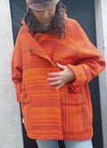Apelsina wool jacket in orange tones from iconic 1971 Viola Gråsten SNARK blanket, front view
