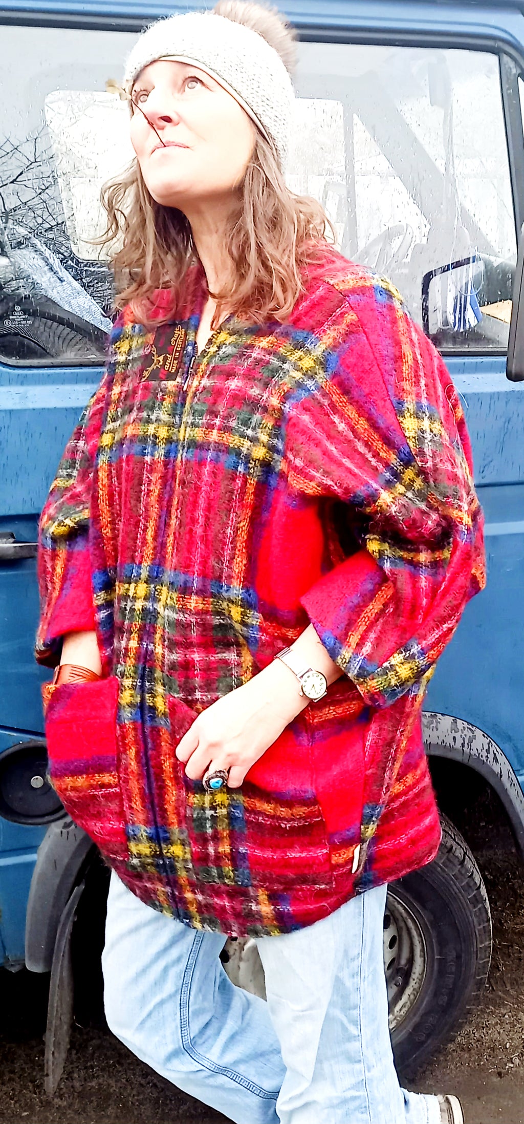 Oma wool jacket from 1962 German blanket with silk and wool lining, front view
