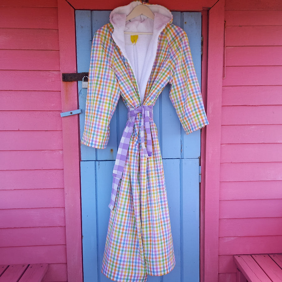 Lollypop bathrobe front view displaying classic fit

