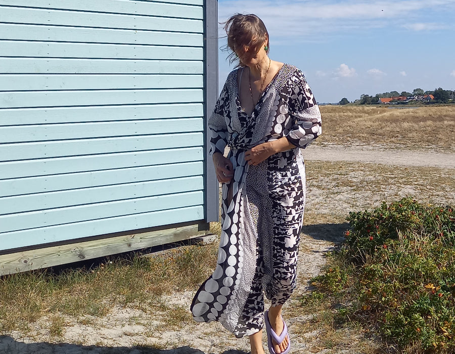 Ragazza wraparound dress from silk and cotton batiste, front view
