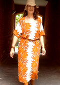 Tonga dress from 1970s viscose and cotton. Square cut front